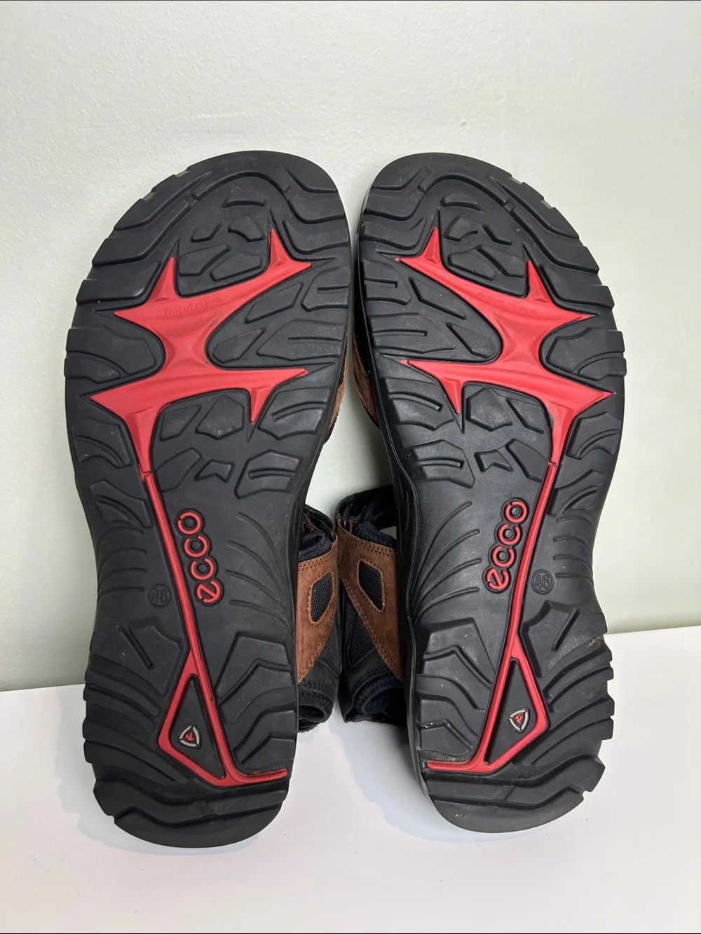ECCO Receptor Mens 46 Brown Leather Sport Sandals Hiking Outdoor Adjustable